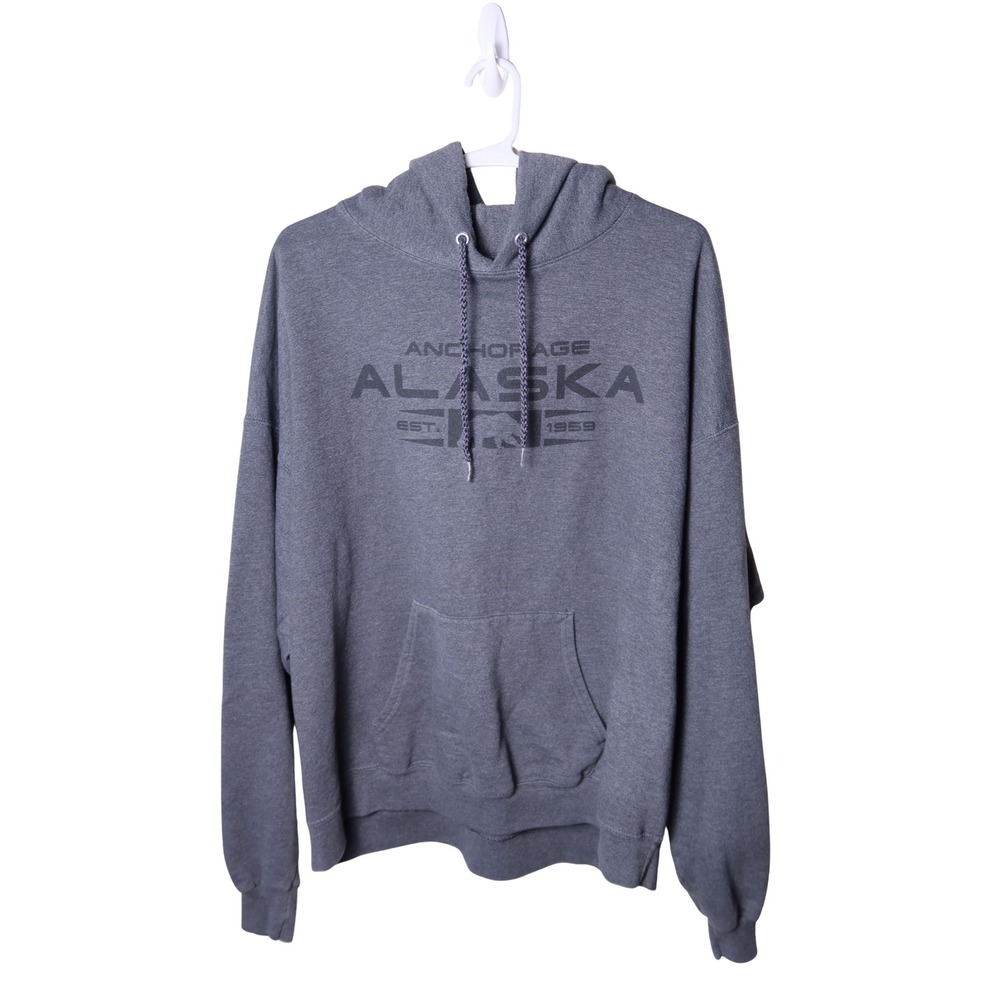 Anchorage Alaska Est 1959 Graphic Hoodie Grey Pullover Sweatshirt Mens XL
